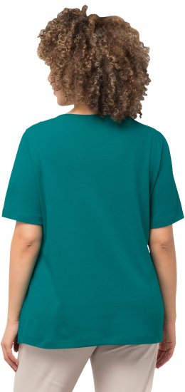 Ulla Popken Double Layer Rounded V-Neck Slim Fit Tee Dark Emerald - Trička - 
