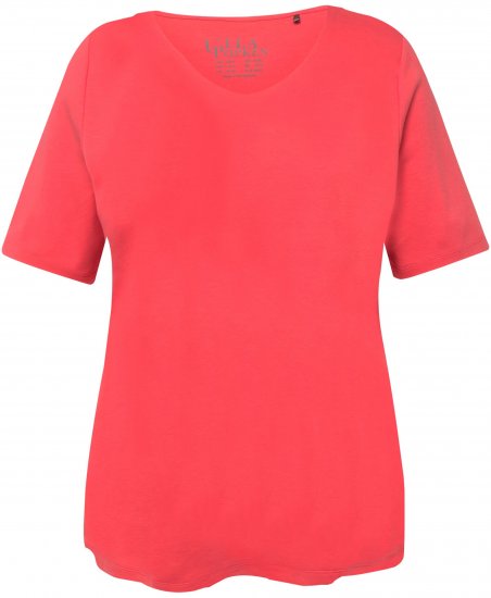 Ulla Popken Double Layer Rounded V-Neck Slim Fit Tee Dark Coral - Trička - 