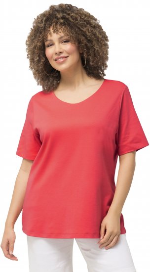 Ulla Popken Double Layer Rounded V-Neck Slim Fit Tee Dark Coral - Trička - 