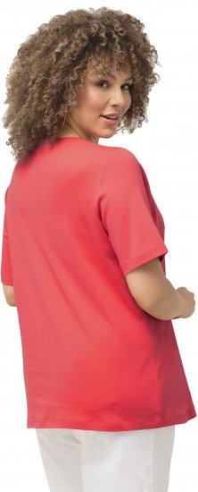 Ulla Popken Double Layer Rounded V-Neck Slim Fit Tee Dark Coral - Trička - 