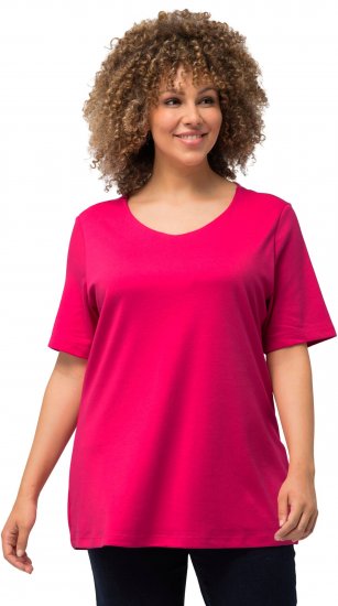 Ulla Popken Double Layer Rounded V-Neck Slim Fit Tee Magenta Pink - Trička - 