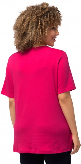 Ulla Popken Double Layer Rounded V-Neck Slim Fit Tee Magenta Pink - Trička - 