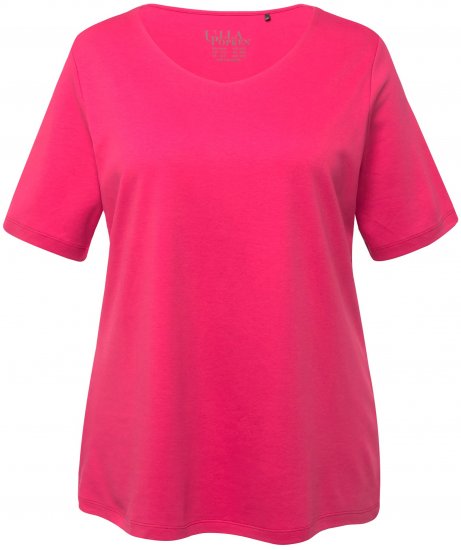 Ulla Popken Double Layer Rounded V-Neck Slim Fit Tee Dark Pink - Trička - 