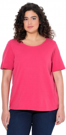 Ulla Popken Double Layer Rounded V-Neck Slim Fit Tee Dark Pink - Trička - 