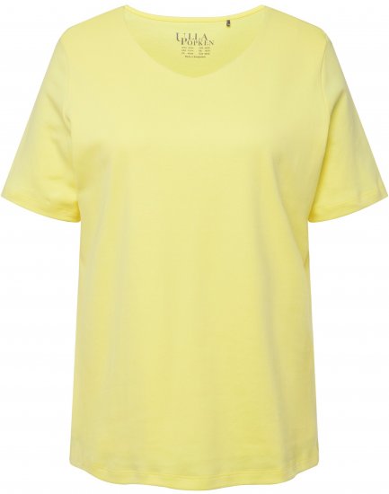 Ulla Popken Double Layer Rounded V-Neck Slim Fit Tee Lemon Yellow - Trička - 