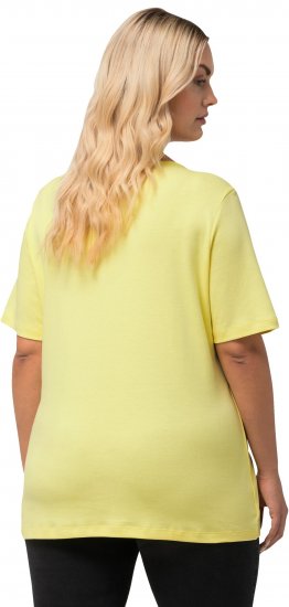 Ulla Popken Double Layer Rounded V-Neck Slim Fit Tee Lemon Yellow - Trička - 