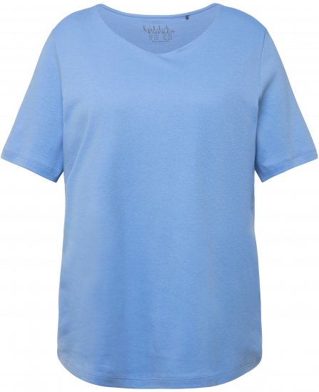 Ulla Popken Double Layer Rounded V-Neck Slim Fit Tee Cloud Blue - Trička - 