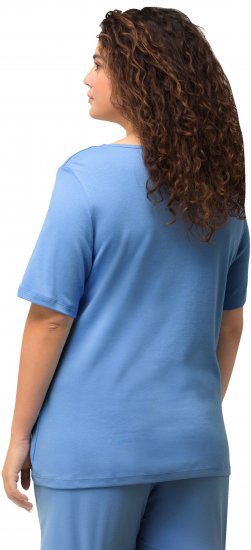 Ulla Popken Double Layer Rounded V-Neck Slim Fit Tee Cloud Blue - Trička - 