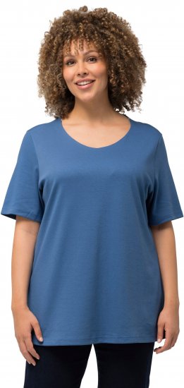 Ulla Popken Double Layer Rounded V-Neck Slim Fit Tee Denim Blue - Trička - 