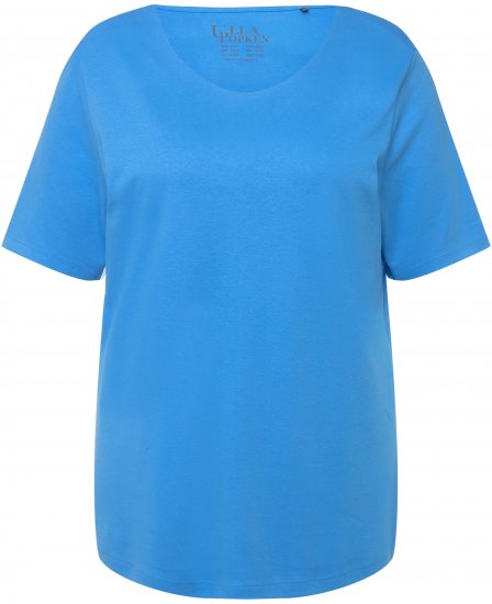 Ulla Popken Double Layer Rounded V-Neck Slim Fit Tee Sky Blue - Trička - 