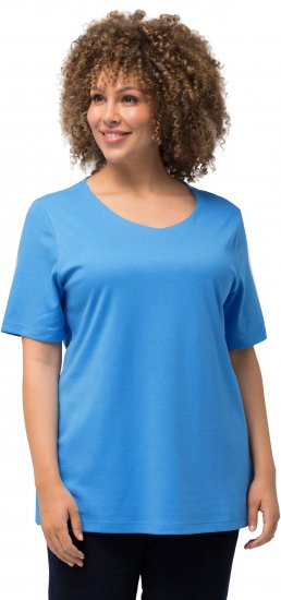Ulla Popken Double Layer Rounded V-Neck Slim Fit Tee Sky Blue - Trička - 
