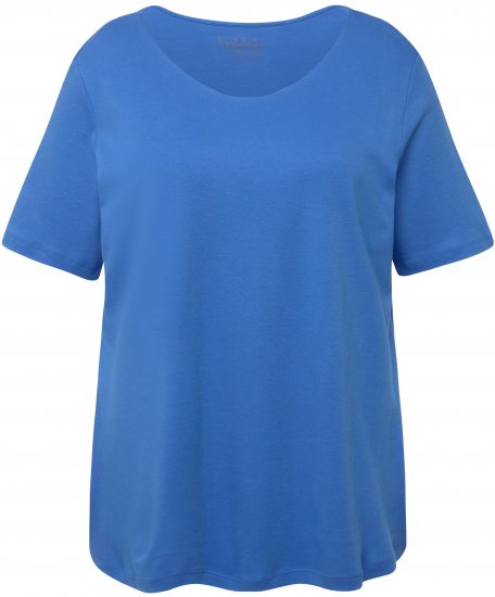 Ulla Popken Double Layer Rounded V-Neck Slim Fit Tee Blue - Trička - 