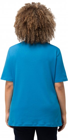 Ulla Popken Double Layer Rounded V-Neck Slim Fit Tee Aqua - Ulla Popken - 