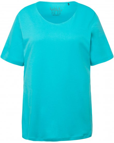 Ulla Popken Double Layer Rounded V-Neck Slim Fit Tee Deep Aqua - Trička - 