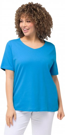 Ulla Popken Double Layer Rounded V-Neck Slim Fit Tee Sapphire Blue - Trička - 