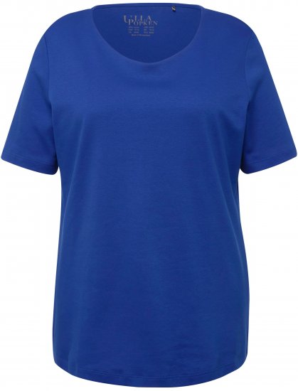 Ulla Popken Double Layer Rounded V-Neck Slim Fit Tee Cobalt Blue - Trička - 