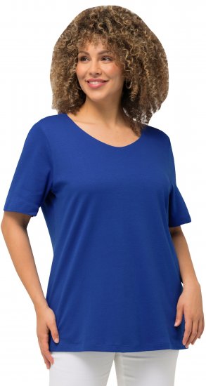 Ulla Popken Double Layer Rounded V-Neck Slim Fit Tee Cobalt Blue - Trička - 