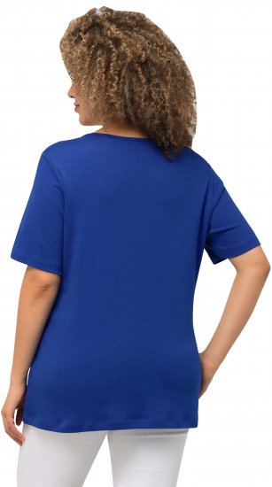 Ulla Popken Double Layer Rounded V-Neck Slim Fit Tee Cobalt Blue - Trička - 