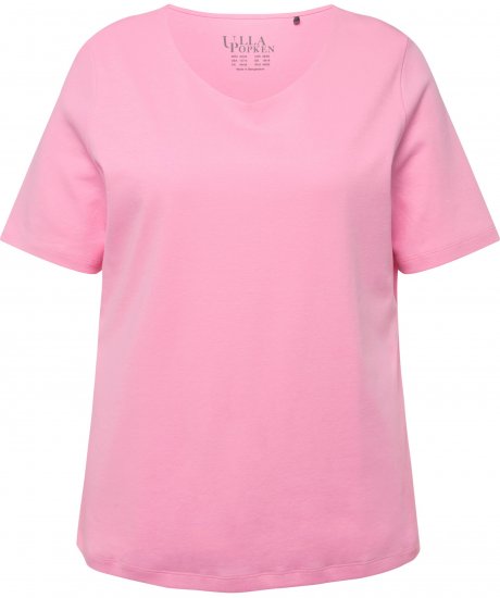 Ulla Popken Double Layer Rounded V-Neck Slim Fit Tee Light Pink - Trička - 