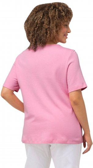 Ulla Popken Double Layer Rounded V-Neck Slim Fit Tee Light Pink - Trička - 