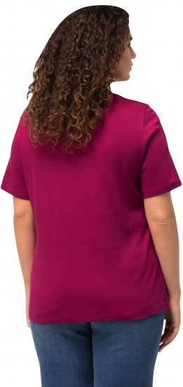 Ulla Popken Double Layer Rounded V-Neck Slim Fit Tee Magnolia Red - Trička - 