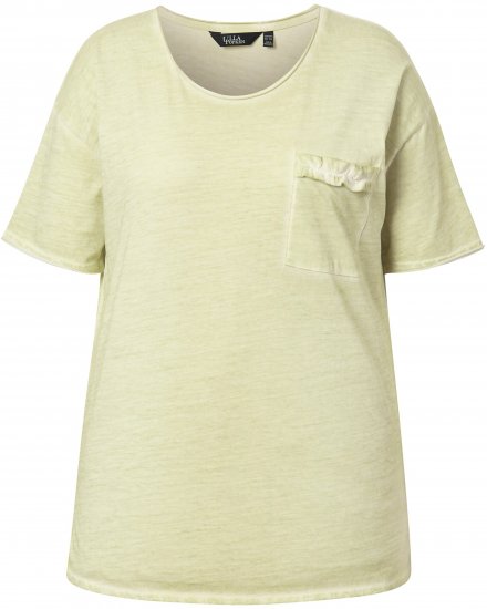 Ulla Popken Cold Dye Ruffle Edge Pocket Tee Pistachio - Trička - 