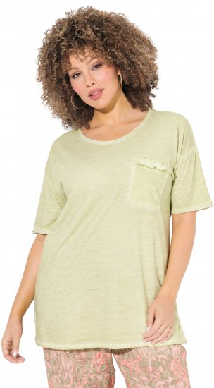 Ulla Popken Cold Dye Ruffle Edge Pocket Tee Pistachio - Trička - 