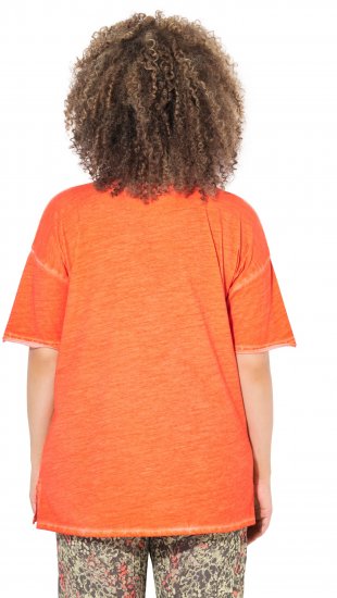 Ulla Popken Cold Dye Ruffle Edge Pocket Tee Coral Pink - Trička - 