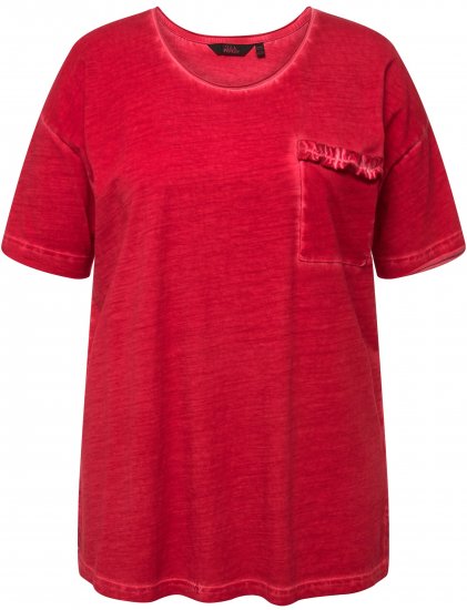 Ulla Popken Cold Dye Ruffle Edge Pocket Tee Salsa - Trička - 