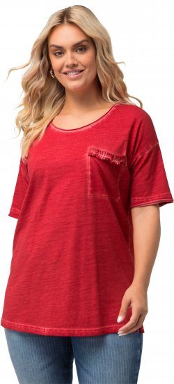 Ulla Popken Cold Dye Ruffle Edge Pocket Tee Salsa - Trička - 