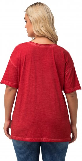 Ulla Popken Cold Dye Ruffle Edge Pocket Tee Salsa - Trička - 