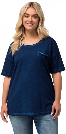 Ulla Popken Cold Dye Ruffle Edge Pocket Tee Dark Blue - Trička - 