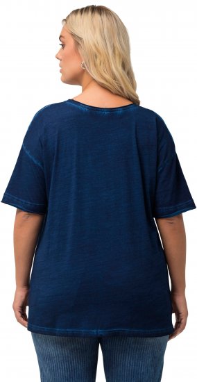 Ulla Popken Cold Dye Ruffle Edge Pocket Tee Dark Blue - Trička - 