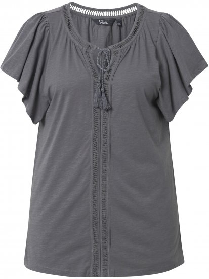 Ulla Popken Wing Sleeve V-Neck Tee Graphite Grey - Trička - 