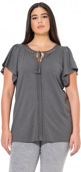 Ulla Popken Wing Sleeve V-Neck Tee Graphite Grey - Trička - 