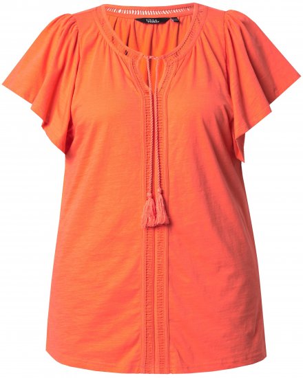 Ulla Popken Wing Sleeve V-Neck Tee Coral Pink - Trička - 