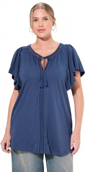 Ulla Popken Wing Sleeve V-Neck Tee Navy - Trička - 