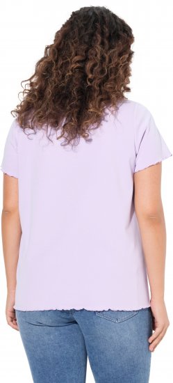 Ulla Popken Ribbed Lettuce Hem Short Sleeve Tee Lavender - Trička - 