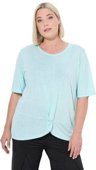 Ulla Popken Antibacterial Short Sleeve Draped Tee Light Turquiose - Trička - 