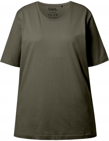 Ulla Popken Basic Round Neck Short Sleeve Relaxed Fit T-Shirt Olive Grey - Trička - 