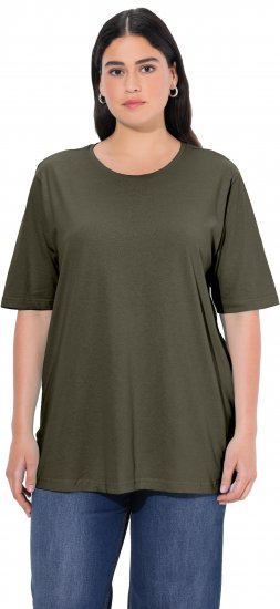 Ulla Popken Basic Round Neck Short Sleeve Relaxed Fit T-Shirt Olive Grey - Trička - 