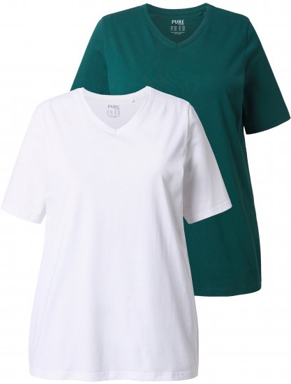 Ulla Popken Eco Cotton Basic T-Shirt 2-Pack Green/White - Trička - 