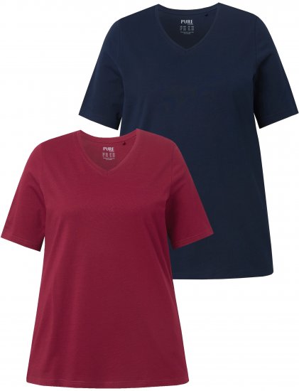 Ulla Popken Eco Cotton Basic T-Shirt 2-Pack Red/Navy - Trička - 