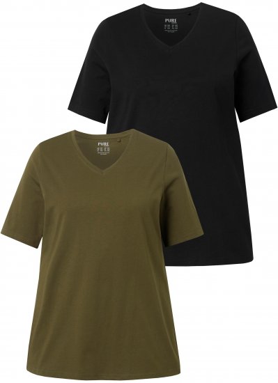 Ulla Popken Eco Cotton Basic T-Shirt 2-Pack Green/Black - Trička - 
