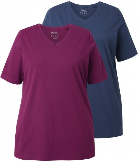 Ulla Popken Eco Cotton Basic T-Shirt 2-Pack Black/Red - Trička - 