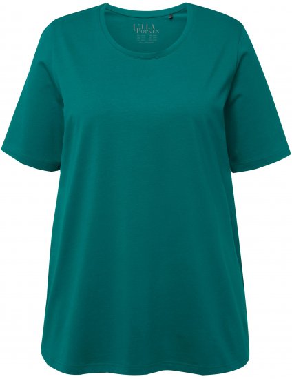 Ulla Popken Essential Round Neck Stretch Tee Dark Emerald - Trička - 