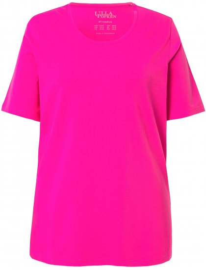 Ulla Popken Essential Round Neck Stretch Tee Magenta Pink - Trička - 