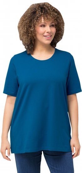 Ulla Popken Essential Round Neck Stretch Tee Medium Blue - Trička - 