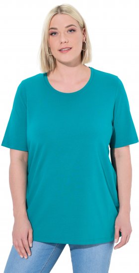 Ulla Popken Essential Round Neck Stretch Tee Teal - Trička - 