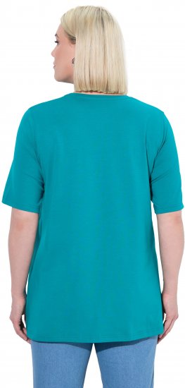 Ulla Popken Essential Round Neck Stretch Tee Teal - Trička - 